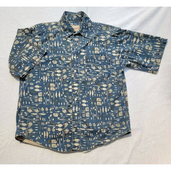 Woolrich Fishing Shirt Button Front 100% Cotton Short Sleeve Shirt Size Medium - Picture 1 of 8